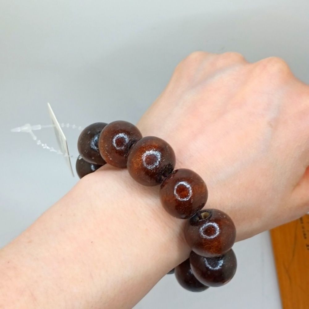 LARGE brown wood bead boho bracelet